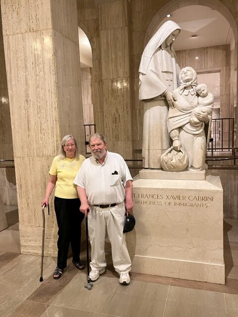 Hakes at Mother Cabrini statue